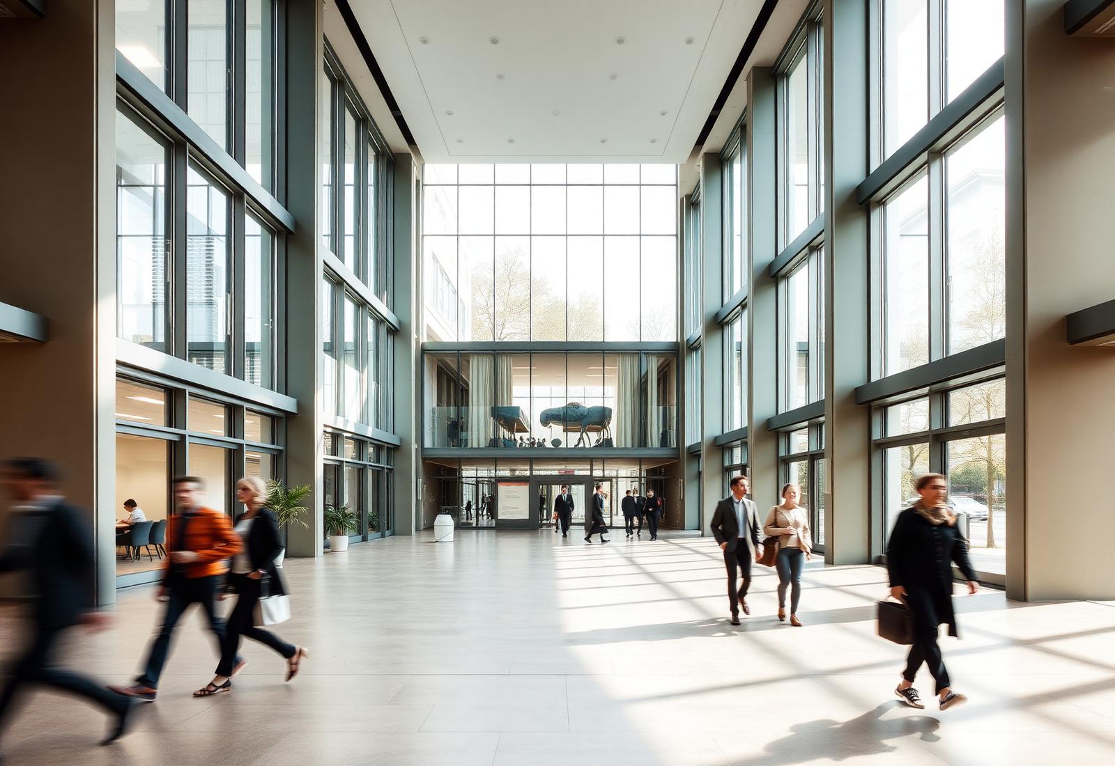 Lichtdurchflutetes Foyer eines modernen Gesundheitszentrums